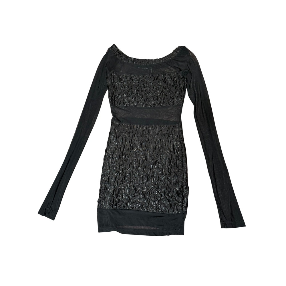Symphony Y2K Textured Mesh Bodycon Mini Dress Long Sleeve Black Medium